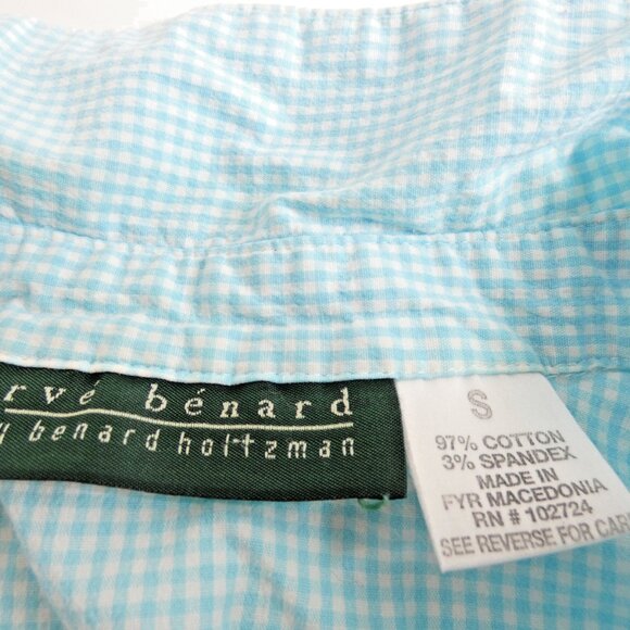 Benard Holtzman Fitted Shirt Size S Blue Check Cotton Button Up Long Sleeve - Picture 3 of 8